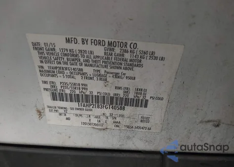 2015 Ford Taurus Sel z USA, uszkodzony, nr VIN 1FAHP2E83FG140588